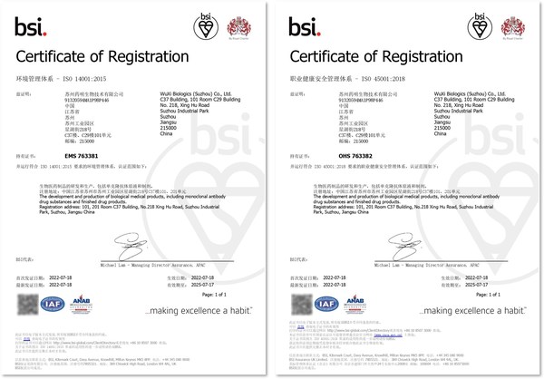 ҩٻBSI䷢ISO 14001ISO 45001ʱ׼֤