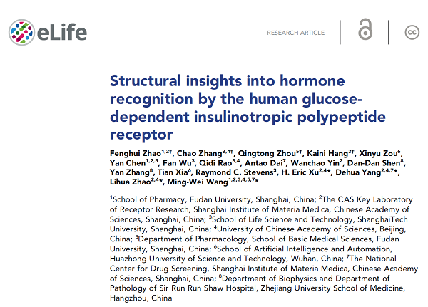 eLife：上海药物所解析人源葡萄糖依赖性促胰岛素释放多肽受体三维结构