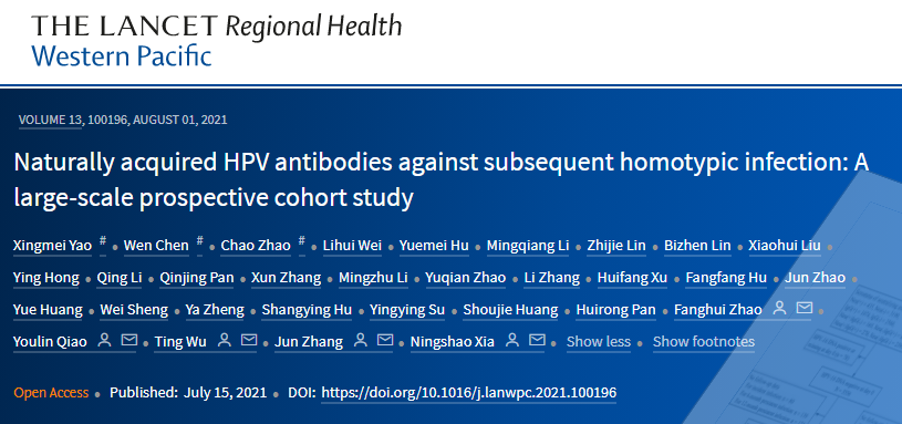 我院夏宁邵教授团队在《柳叶刀》子刊发表HPV自然免疫相关研究论文