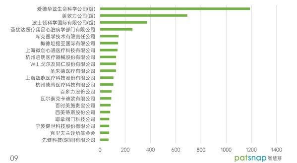 图表2：人工心脏瓣膜领域专利申请人排名（数据来源：智慧芽）