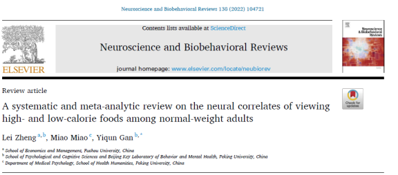 甘怡群课题组在Neuroscience & Biobehavioral Reviews发文，揭示食物热量视觉加工的神经机制